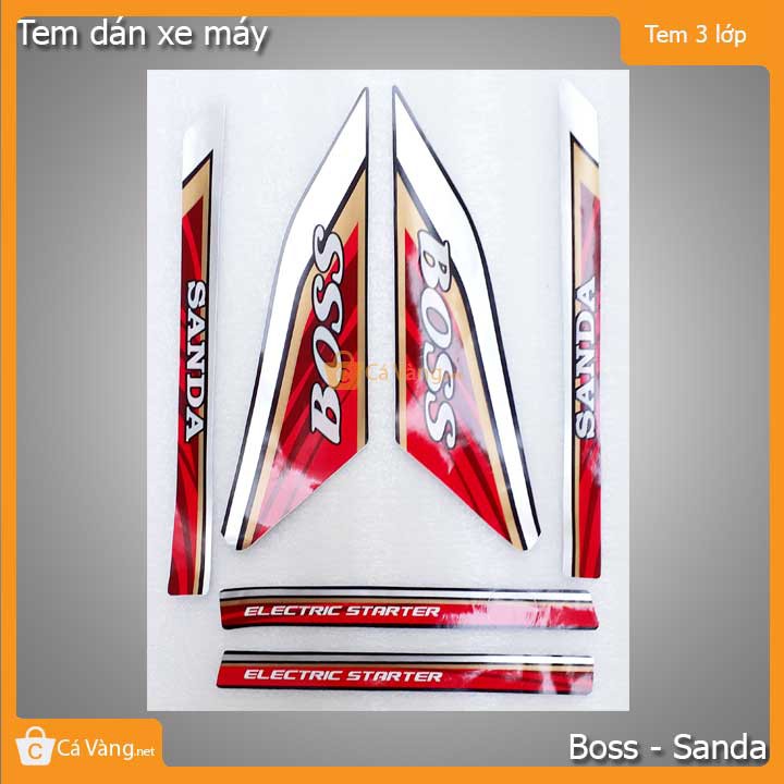 Tem xe Boss Sanda, Decal xe Boss Sanda dán xe màu NHO, ĐỎ LOẠI - 3 lớp