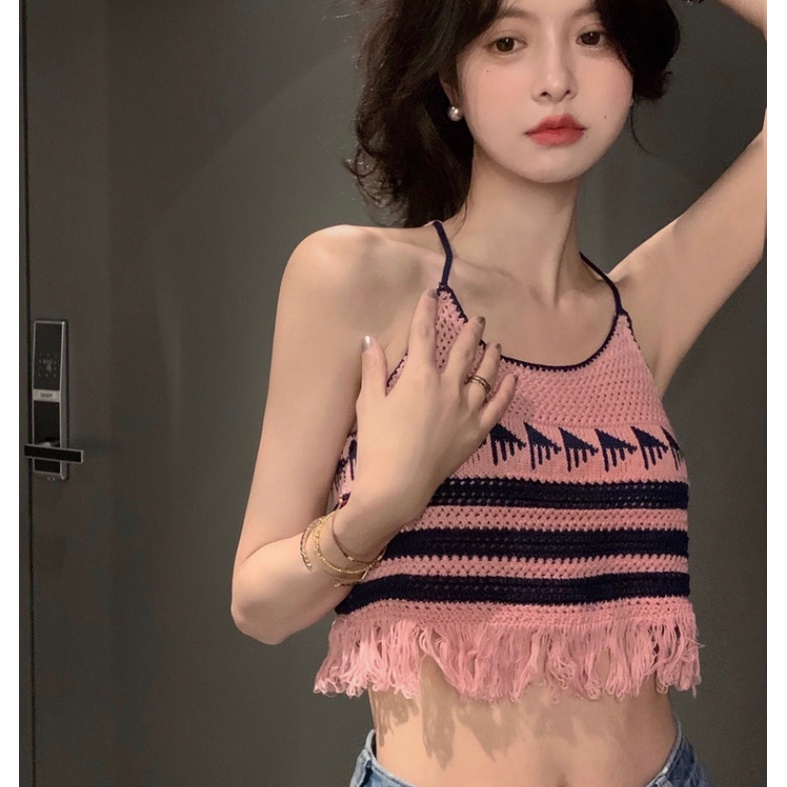 Áo croptop dệt kim QKOOLE không tay quyến rũ thời trang Hàn Quốc cho nữ