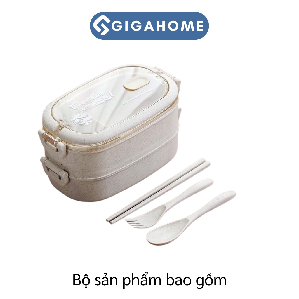 Hộp Đựng Cơm Văn Phòng Lúa Mạch GIGAHOME 2 Tầng Tặng Kèm Đũa, Muỗng, Nĩa 7985