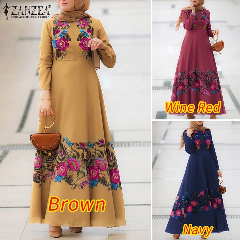 Đầm maxi ZANZEA tay dài in họa tiết hoa phong cách bohomian thời trang cao cấp cho nữ