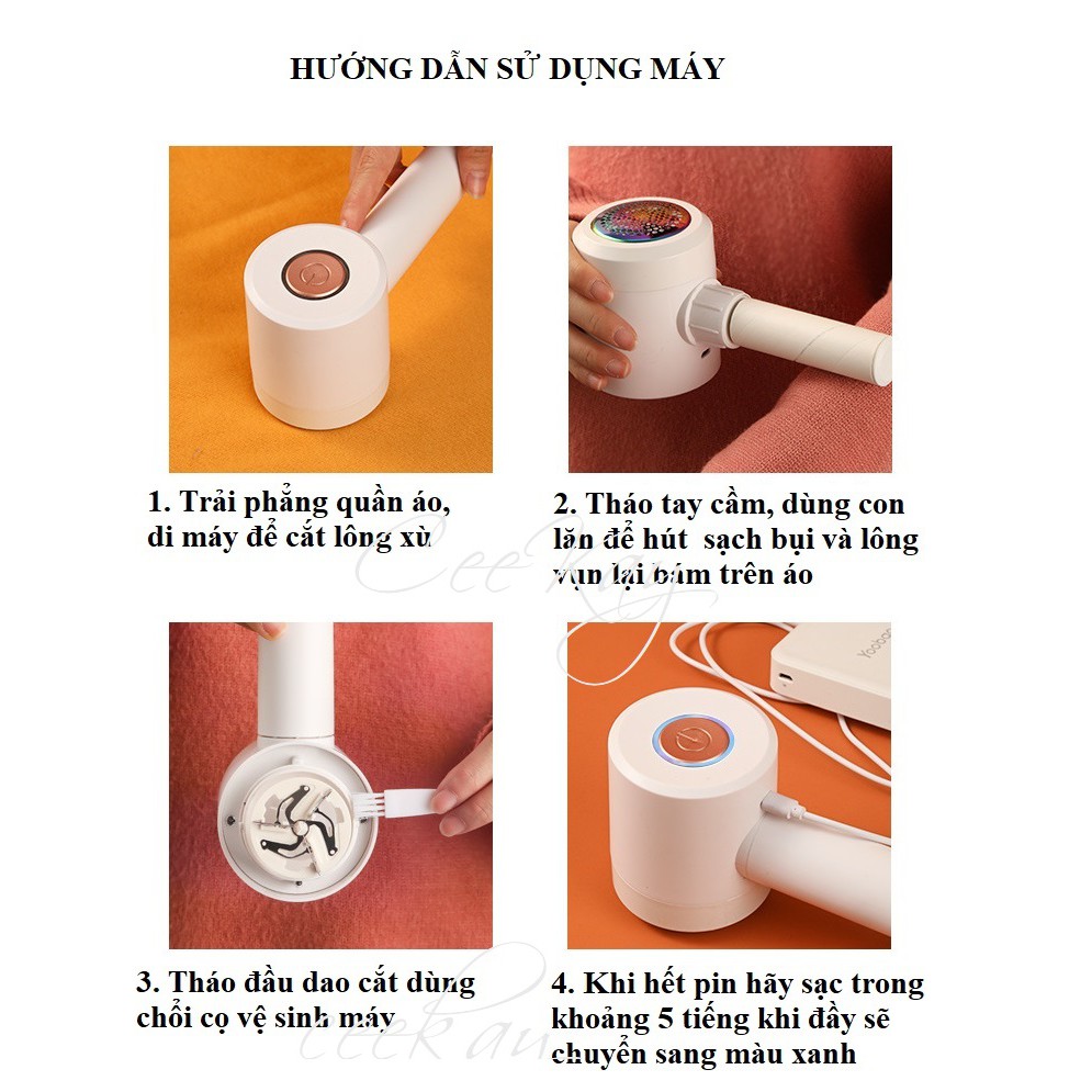 Máy cắt lông xù quần áo đa năng 2in1 có thể cắt xơ len vải và hút bụi, tích hợp đèn, không dây CEEKAY