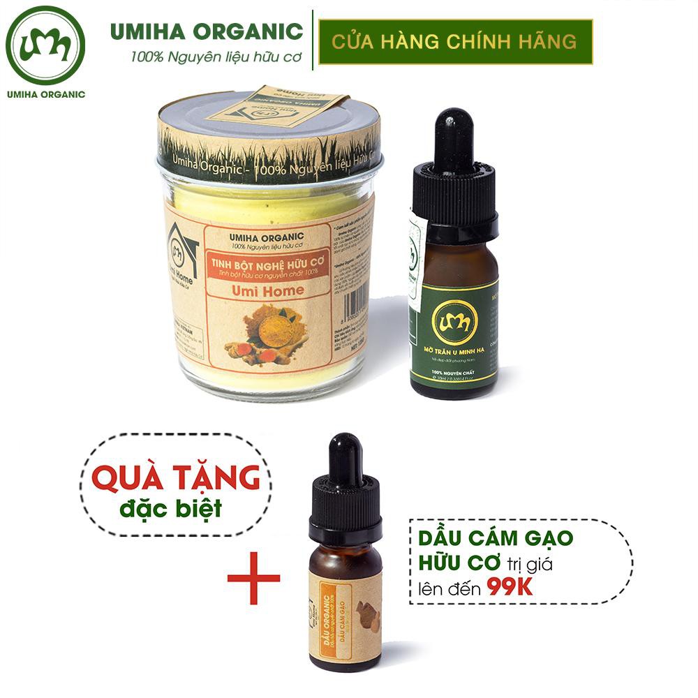 Combo đắp mặt dưỡng trắng da, ngừa mụn, tàn nhang UMIHA với Tinh Bột Nghệ 135g và Mỡ Trăn 10ml - Tặng Dầu Cám Gạo 10ml