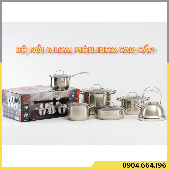 Bộ nồi 6 món nhập Đức bằng inox 304 tráng men chống dính cao cấp