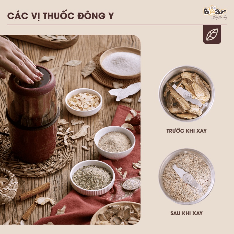 Máy Xay Bột Khô Đa Năng Mini, Máy Xay Hạt Cà Phê, Tiêu, Xay Ngũ Cốc, Gia vị BEAR MDJ-A02G3_Bảo Hành 18 Tháng