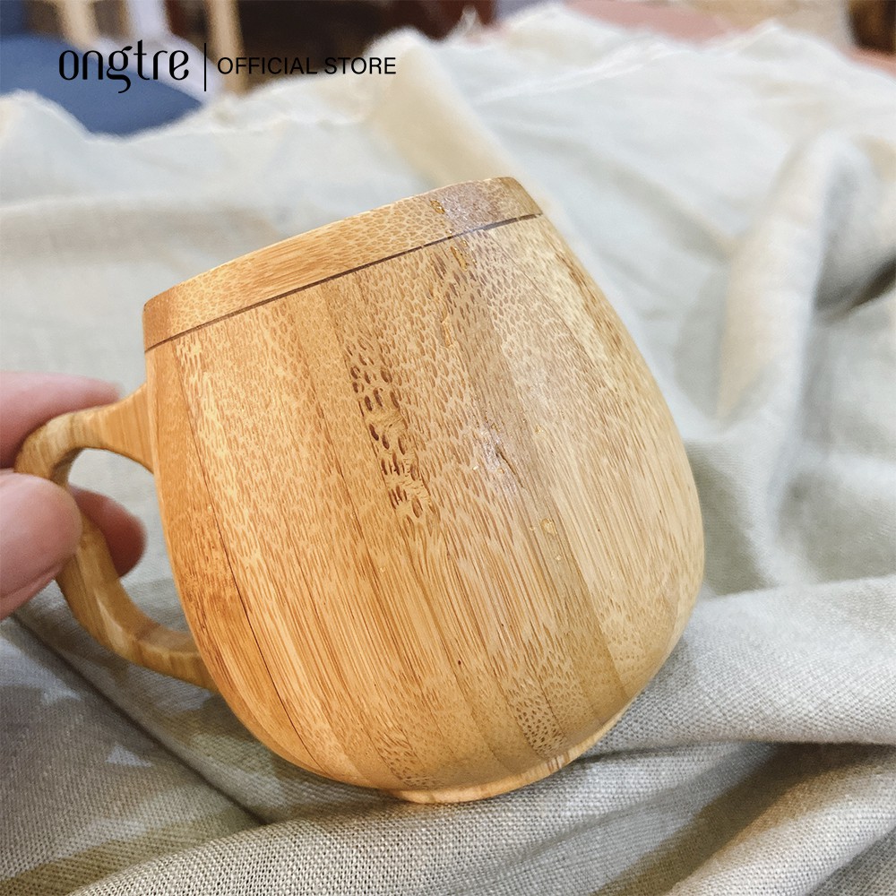 Bộ cốc Tre ONGTRE có quai và Lót ly uống Trà, Cà phê cao cấp, sang trọng