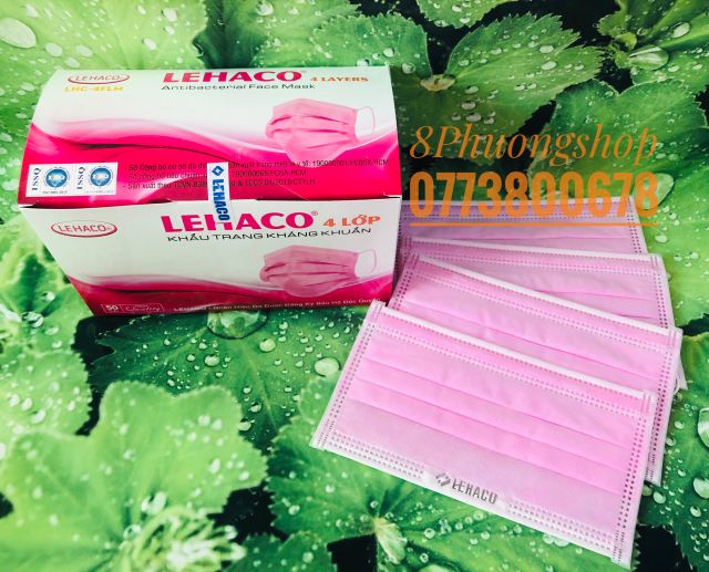 Khẩu trang Màu Hồng Lehaco 4 lớp kháng khuẩn 50 cái/ hộp - Khẩu trang y tế Lehaco