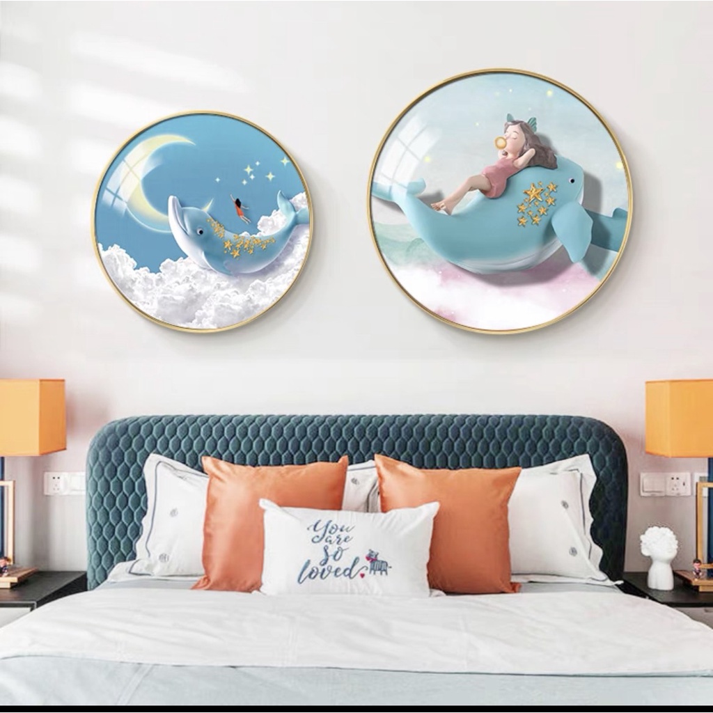O 03 Tranh Tròn Treo Tường Cho bé Hươu Rẻ Quạt Decor phòng khách/ phòng ngủ/ Búp Bê đáng Yêu động vật ngộ nghĩnh