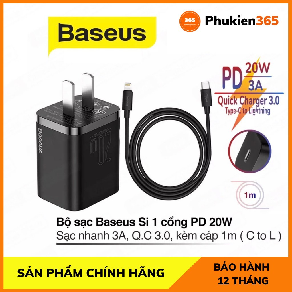 Bộ sạc nhanh iPhone 20w Chính Hãng Baseus tương thích với đời máy X XS XSM 11 11Pro 11 Promax 12 12Pro 12Promax