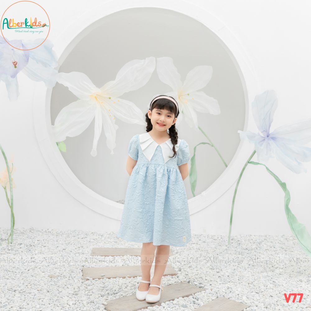 Váy bé gái ALBERKIDS xanh xốp hoa 2 lớp công chúa xinh đẹp cho trẻ em 2,3,4,5,6,7,8,9,10,11,12 tuổi [V77]