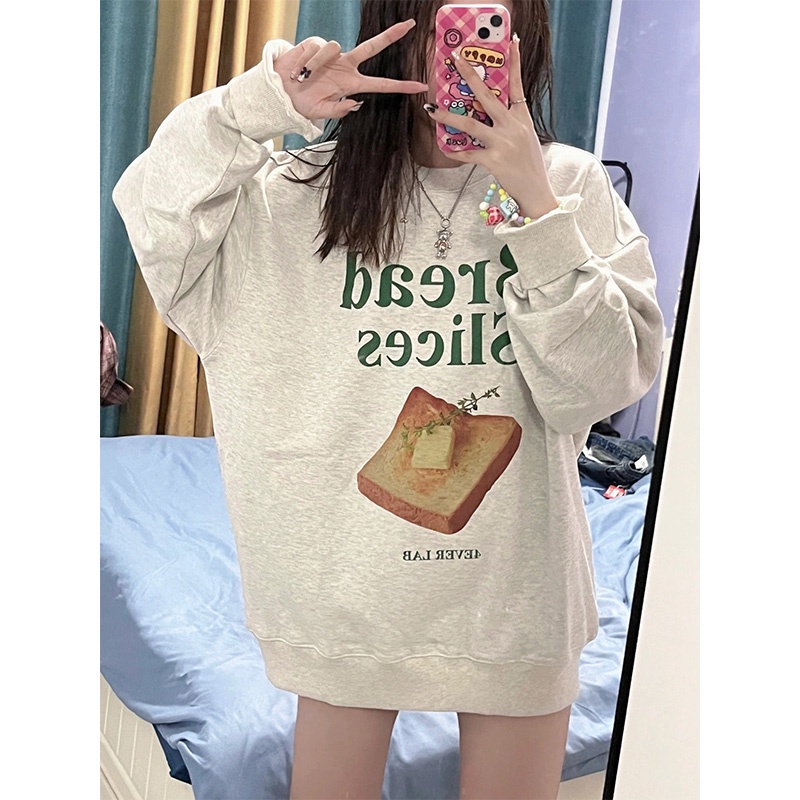 Áo Nỉ Nữ Dài Tay Cổ Tròn Form Rộng Thời Trang Hàn