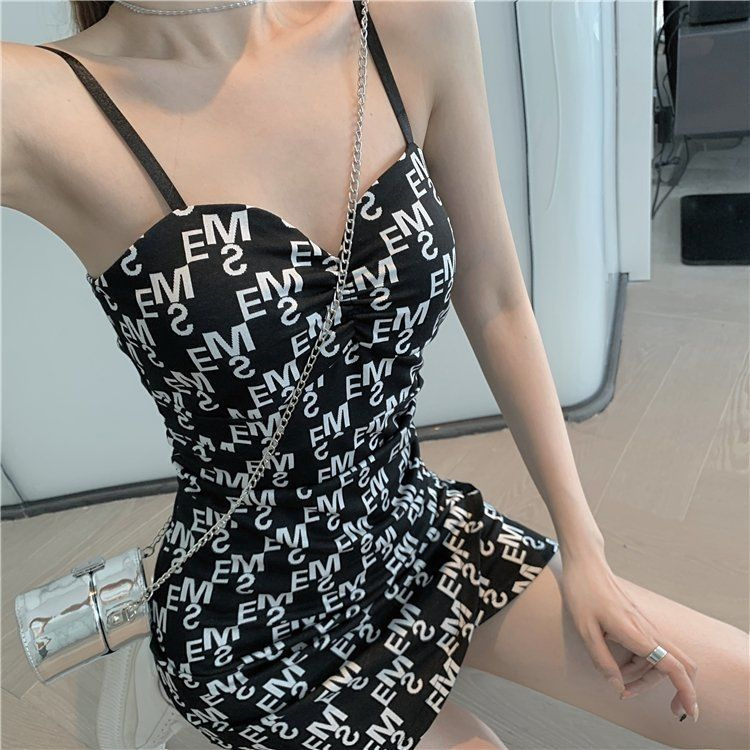 Đầm 2 Dây Dáng Ôm In Chữ Thời Trang Mùa Hè Quyến Rũ Cho Nữ