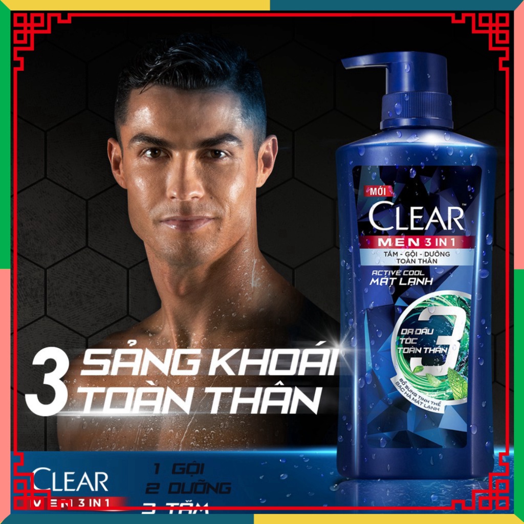 (HOT LIKE) Dầu tắm gội Clear Men 3 trong một 630gr: Tắm + Gội + Dưỡng