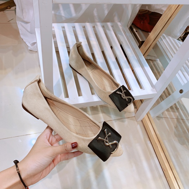 Giày búp bê đính nơ da lộn