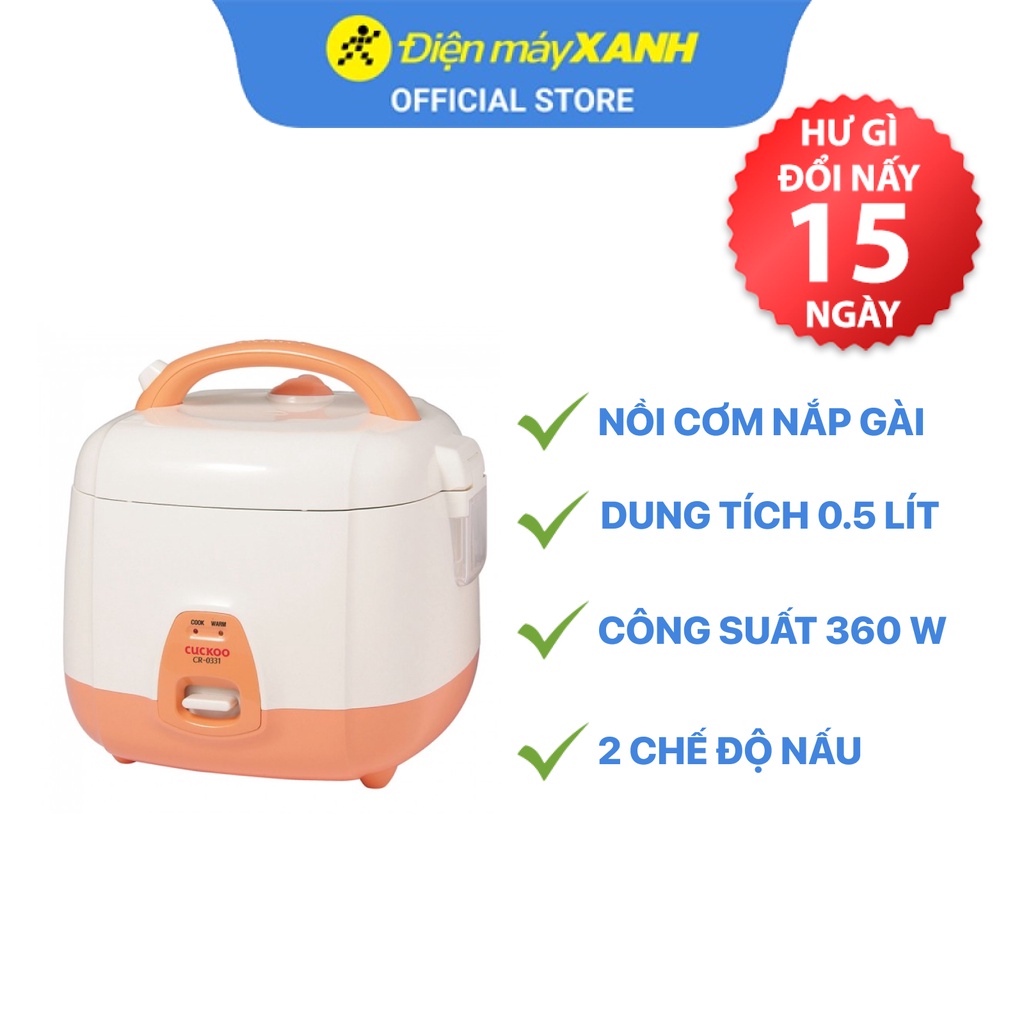 Nồi cơm điện nắp gài Cuckoo CR-0331 0.5 lít 360W công nghệ ủ ấm 3D - Chính hãng BH 12 tháng - Sản xuất tại Hàn Quốc