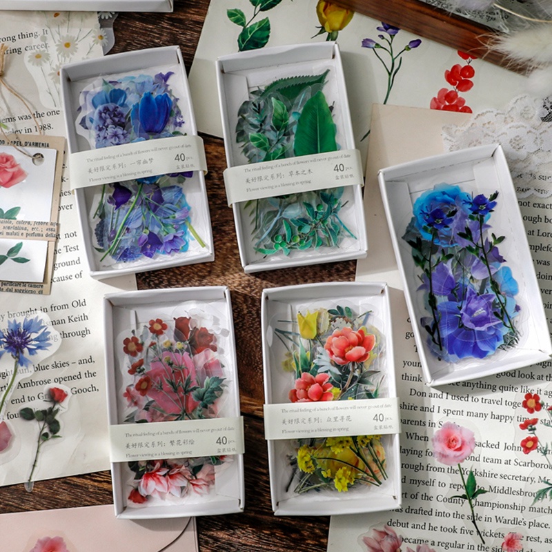 Set 40 Sticker Dán Trang Trí Sổ Tay Chống Thấm Nước Hình Cây Cối Xinh Xắn