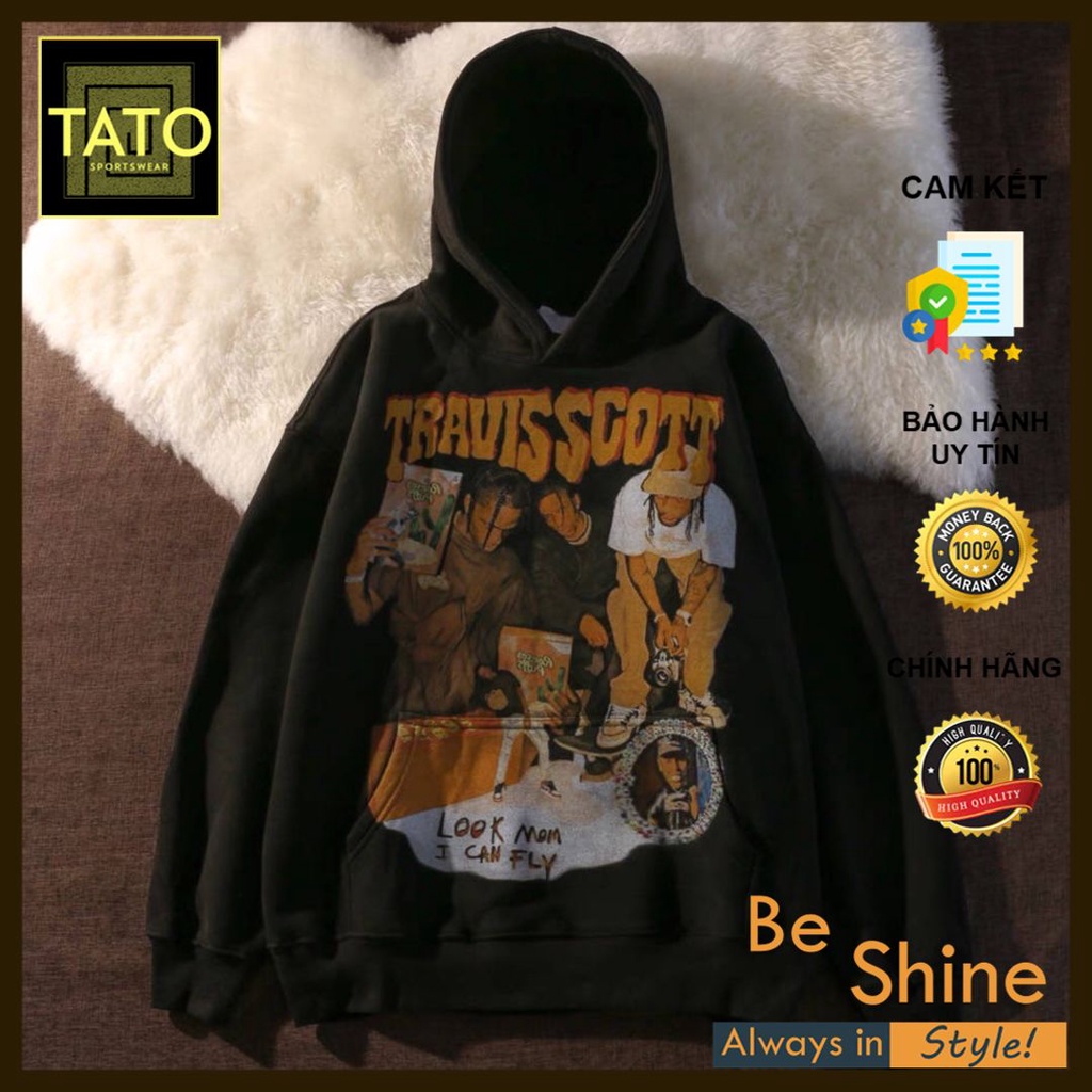 [QUÀ TẶNG STICKER] Hoodie có mũ Travis Scott, Áo Nỉ Bông Nam Nữ Form Rộng Unisex - TATO Unisex Clothing | BigBuy360 - bigbuy360.vn