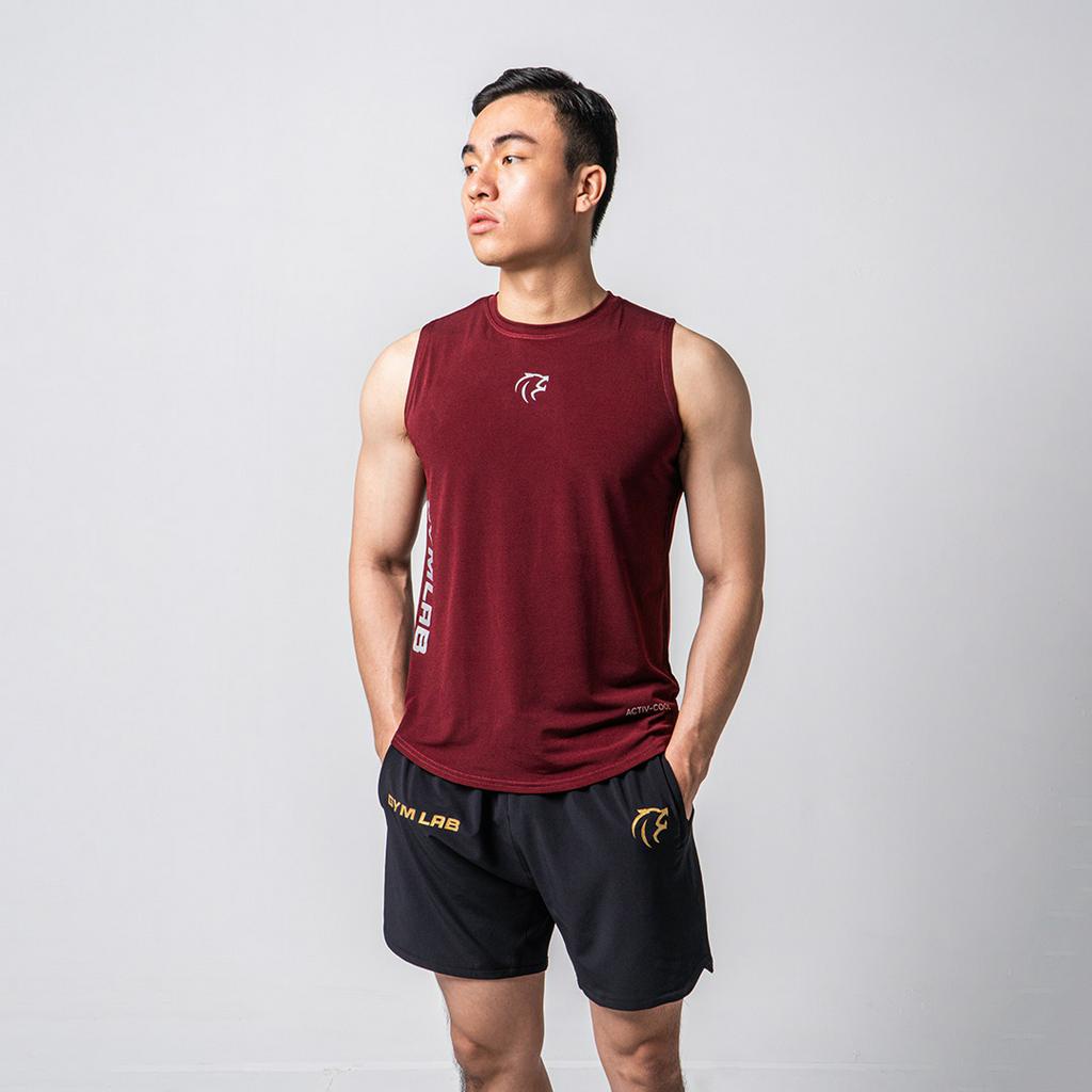 Áo Tanktop tập gym nam Gymlab form fit thể thao vải poly thoáng mát - MID LOGO