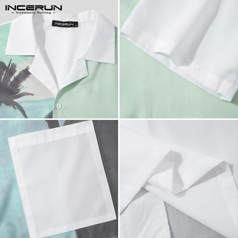 Áo sơ mi INCERUN tay ngắn cài nút in họa tiết phong cách đi biển thời trang cho nam