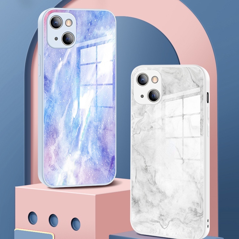 Ốp for iPhone 13 Pro Max 13Mini 12Pro 11 Xs Max XR X 12Mini 7Plus 8 Plus Marble Pattern Case Vỏ điện thoại kính cường lực