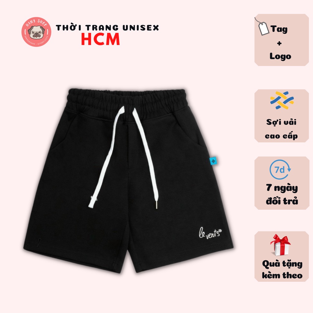 Quần Short thun Levents nam nữ chữ thêu full tag Thời trang Unisex HCM QU06