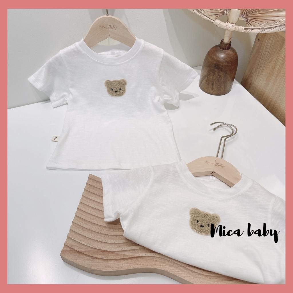 Áo cotton cho bé, áo cộc tay đính gấu thêu dễ thương cho bé Mica baby QA30