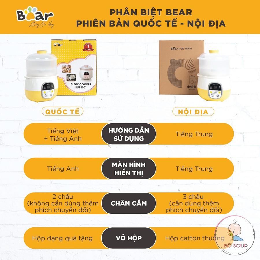 Nồi Nấu Cháo Chậm Bear 0,8L Bản Quốc Tế Có Lồng Hấp Shop Bố Soup