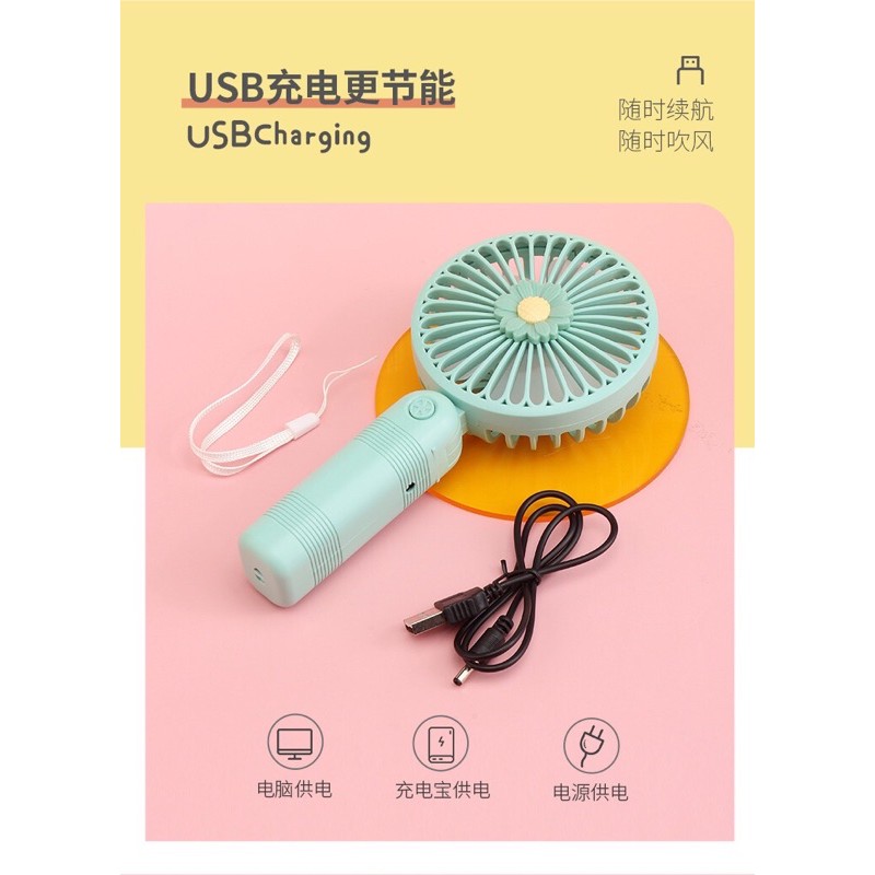 Quạt Mini Cầm Tay Tích Điện Hoa Cúc (Tặng kèm dây sạc) | BigBuy360 - bigbuy360.vn