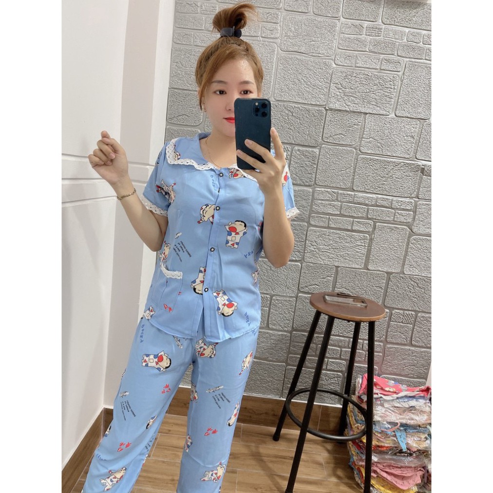 Bộ Đồ Bộ Pijama satin mềm Phối Ren Tay Ngắn Quần Dài Freesize <55kg [ảnh thật 100%] | BigBuy360 - bigbuy360.vn
