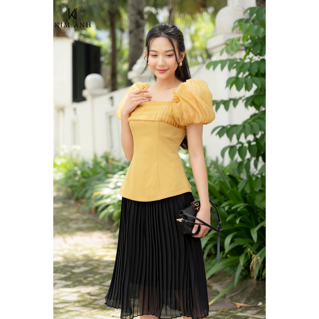 Áo Kiểu Sơ Mi Nữ Chất Liệu Lụa Hàn Tay Bồng Cổ Vuông Đuôi Áo Xòe  Nhiều Màu Nhiều Kích Thước AKSX33012
