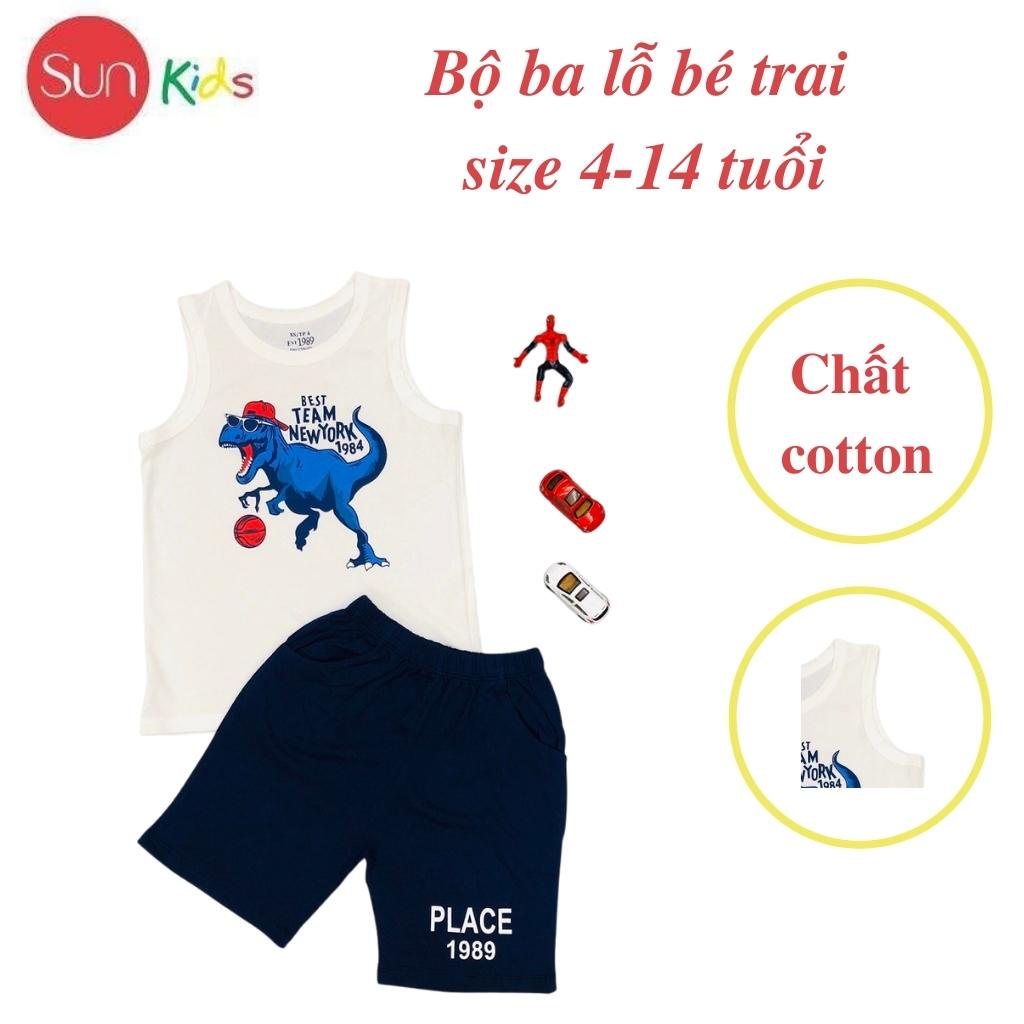 Đồ bộ bé trai, bộ ba lỗ cho bé chất thun cotton, nhiều màu, size 4-14 tuổi - SUNKIDS