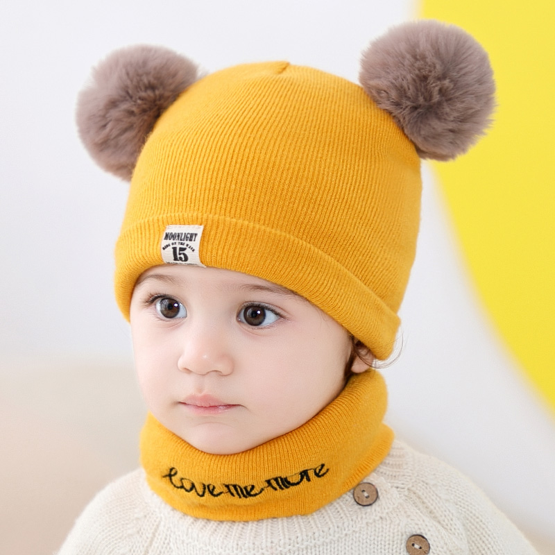 Mũ beanie Trùm Đầu Đính Quả Bông Dễ Thương Cho Bé