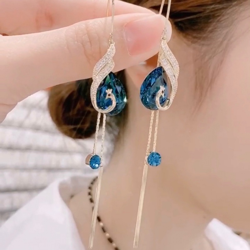 Bông tai dáng dài hình chim phượng hoàng đính đá pha lê sang trọng cho nữ