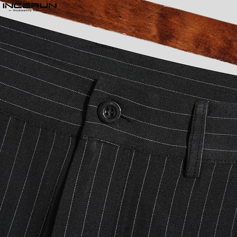 Quần dài INCERUN dáng rộng phối lông vũ phối họa tiết kẻ sọc thời trang cổ điển