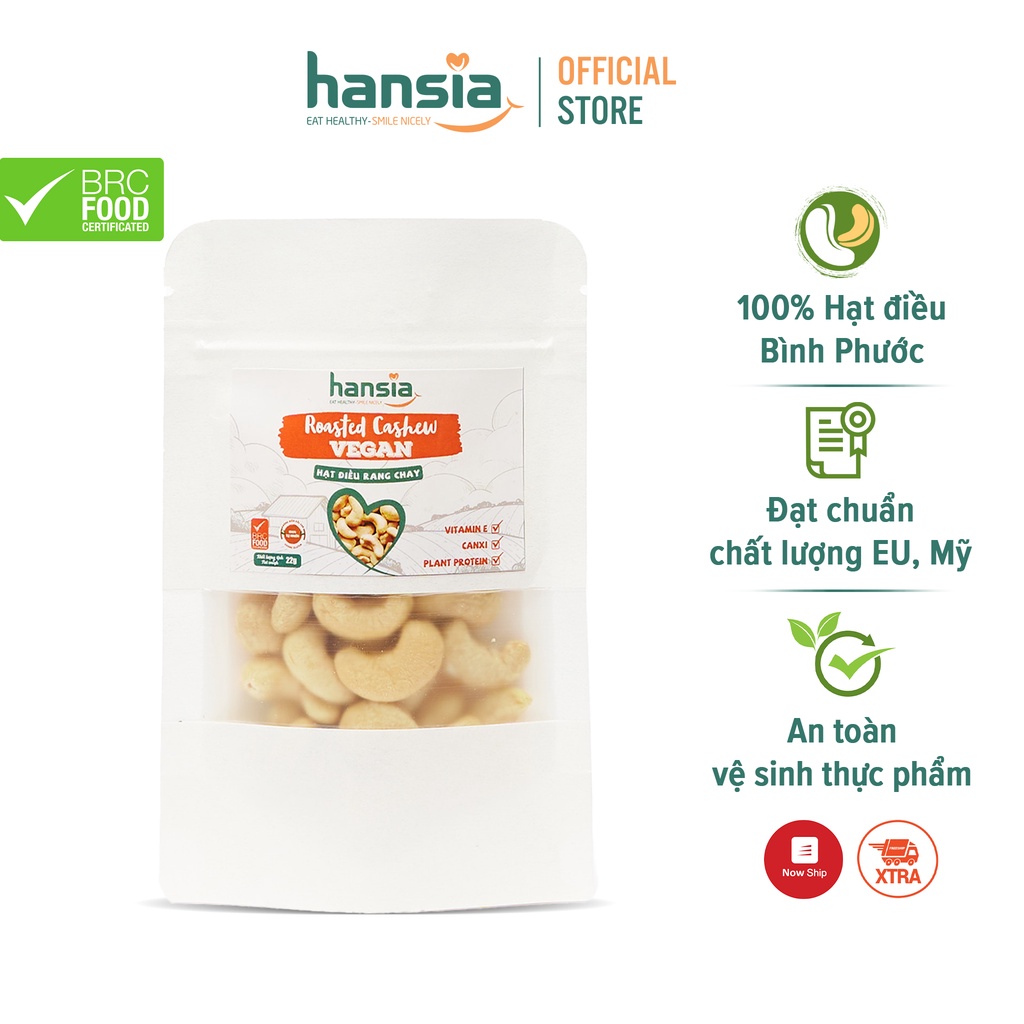 Hạt Điều Rang Chay Organic HANSIA Vị Tự Nhiên, Thơm Ngậy Hàm Lượng Dinh Dưỡng Cao Phù Hợp Cho Nhiều Lứa Tuổi Túi Zip 22g