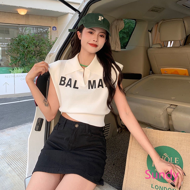 Áo Polo Dệt Kim Sát Nách Kẻ Sọc Kiểu Hàn Quốc Thời Trang Mùa Hè Cho Bé Gái