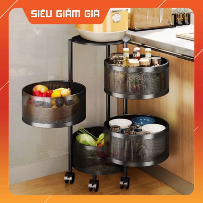 KỆ NHÀ BẾP Vuông Tròn Xoay Đa Năng , ĐÂ NĂNG XOAY 360 3/4/5 Tầng Có Bánh Xe Di Chuyển.
