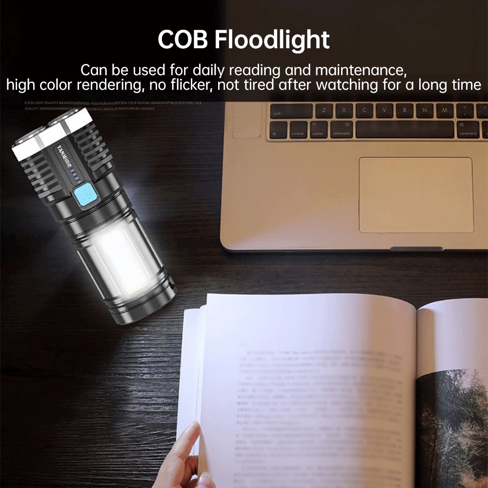 Đèn Pin 4 Bóng LED Mini Công Suất Cao Có Cổng Sạc USB