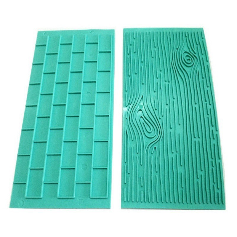 Set 2 khuôn làm bánh bằng nhựa họa tiết gạch và vỏ cây trang trí độc đáo đa dụng