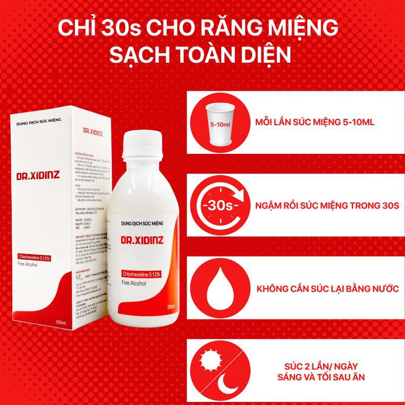 Nước súc miệng DR.XIDINZ 250ml vệ sinh khoang miệng hơi thở thơm mát ngừa hôi miệng [betadine, listerine]