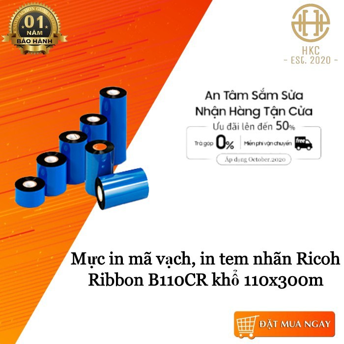 Mực in mã vạch, in tem nhãn Ricoh Ribbon B110CR khổ 110x300m