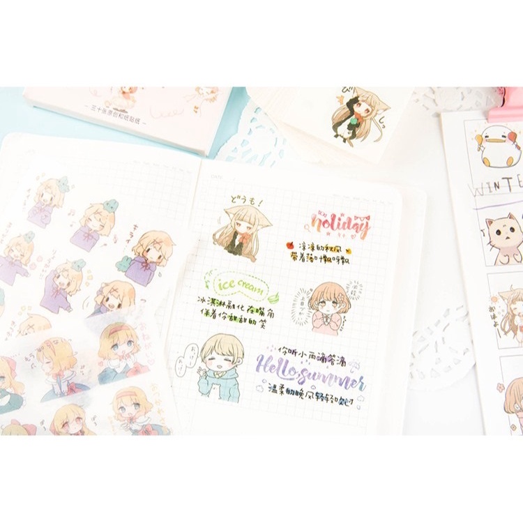 🔥HOT SALE🔥 Set 30 Tấm  Hình Dán Washi Sticker Trang Trí Sổ