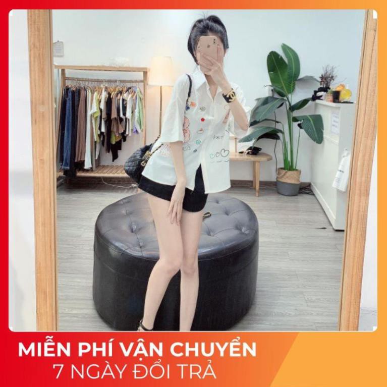 [ 𝐅𝐑𝐄𝐄 𝐒𝐇𝐈𝐏 ] SET SƠ MI TRẮNG GẤU TIM QUẦN ĐÙI ĐEN