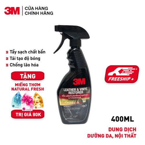 Chai xịt chăm sóc và bảo vệ nội thất ô tô 3M Leather &amp; Vinyl Cleaner/Restor - Tặng miếng thơm - Voucher giảm 20%