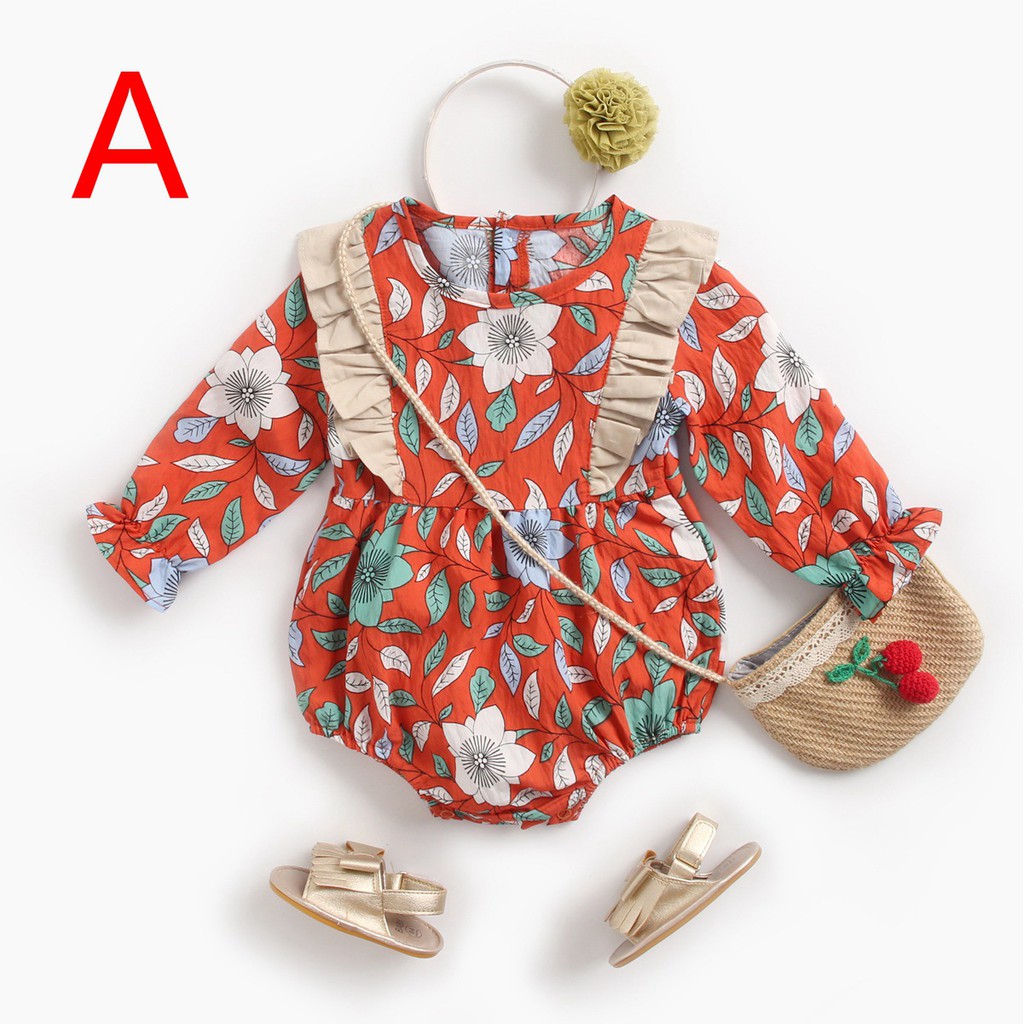 Áo liền quần Sanlutoz bằng cotton họa tiết hoa cho bé gái sơ sinh