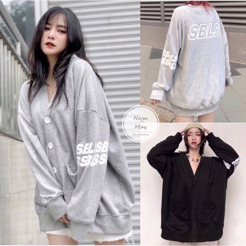 Áo Khoác, áo Cardigan Xám Đen SBLS ngang Cúc Cài Nữ