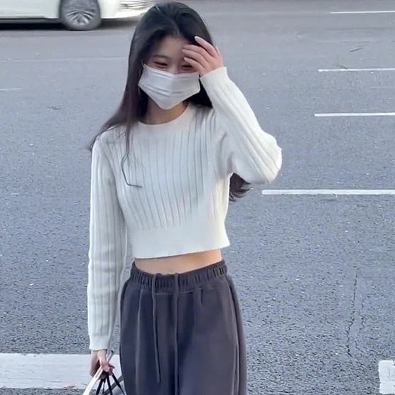 Áo len ZHELIHANGFEI dài tay cổ tròn ôm dáng thời trang dành cho nữ