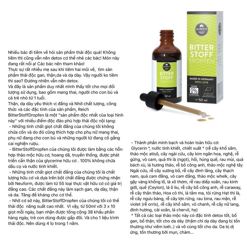 Dung dịch thải độc gan thận M.Reich - 50ml