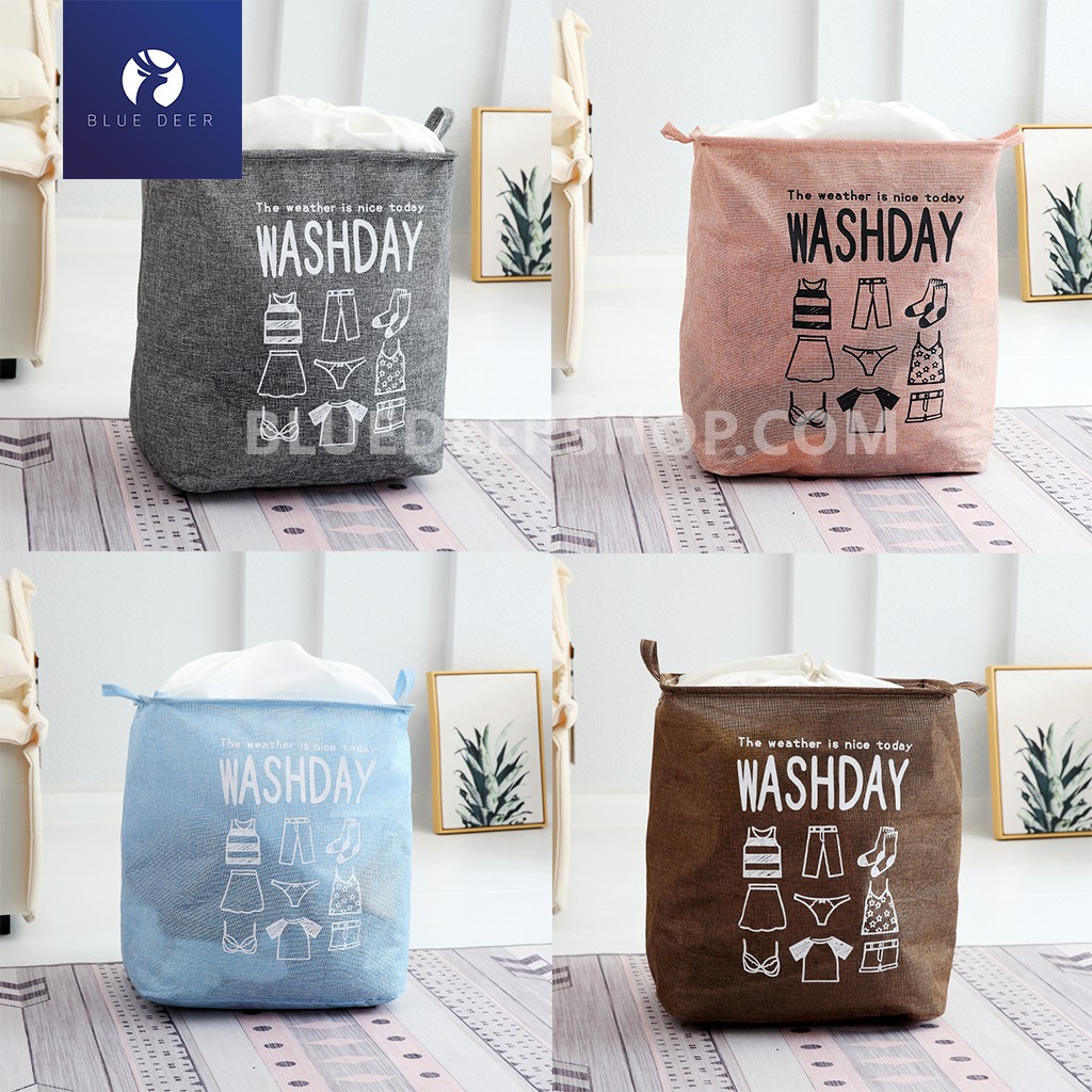 Giỏ Đựng Quần Áo Bẩn Cỡ Lớn WashDay – Túi Đựng Chăn Gấp Gọn Vintage – BLUE DEER
