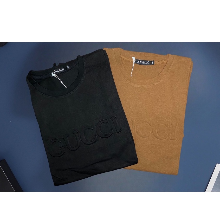 Áo thun nâu đen nam gucci cao cấp, in chữ nổi độc đáo, thun cotton dày mịn, ít nhăn