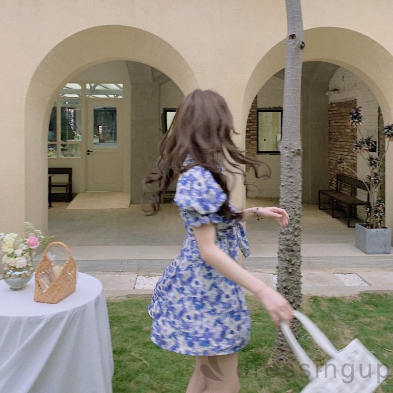 Đầm Nữ Tay Phồng Cổ Chữ V Họa Tiết Hoa Phong Cách Vintage | BigBuy360 - bigbuy360.vn